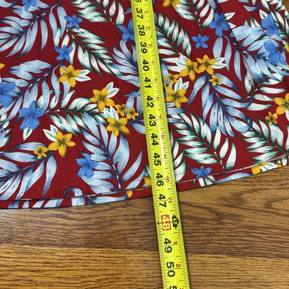 Royal Monk Red Tropical Print Floral Tie Front V Neck Midi Dress Size Large - Picture 12 of 13